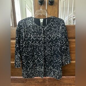 Chico's Travelers Navy Blue White 3/4 Sleeve Mesh Magnetic Jacket Cardigan